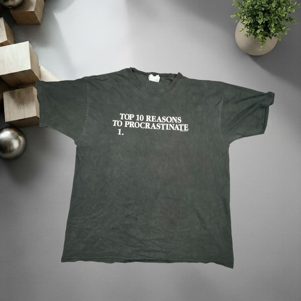 Vintage Y2K Top 10 Reasons To Procrastinate Graphic T-Shirt Black XL Skater Tee